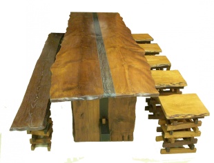 Стол террасный из ясеня термообработанного с скамейками (5 шт.) и лавкой фото 3726